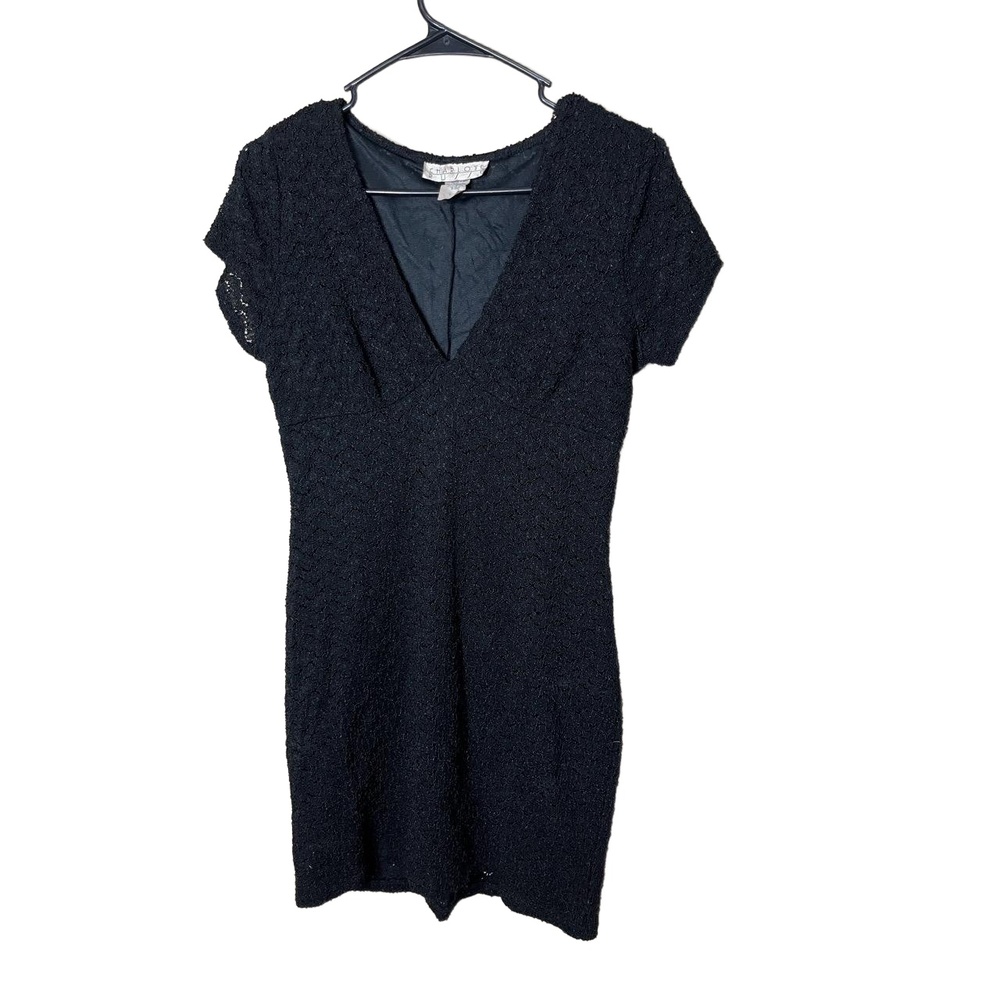 Charlotte Russe Black Lace Texture Short Sleeves‎ VNeck Style Dress